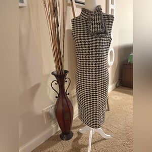 St. John Black and White Houndstooth Sheath Dress